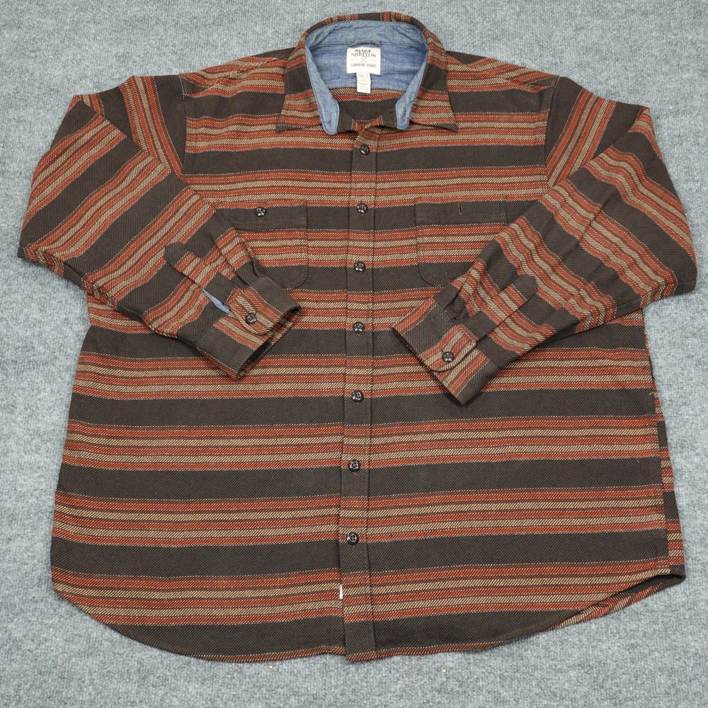 Lands' End Shirt Mens 3XL/T Brown Orange Striped Flannel Blake Shelton Collab